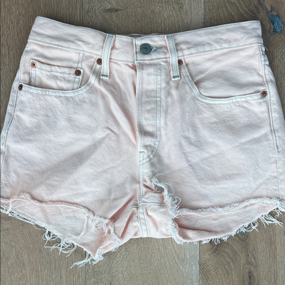 Levi's Light Pink Jean Shorts with Frayed Hem